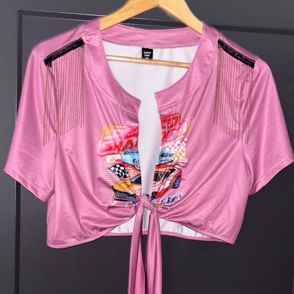 Pink Graphic Tie-Front Jersey